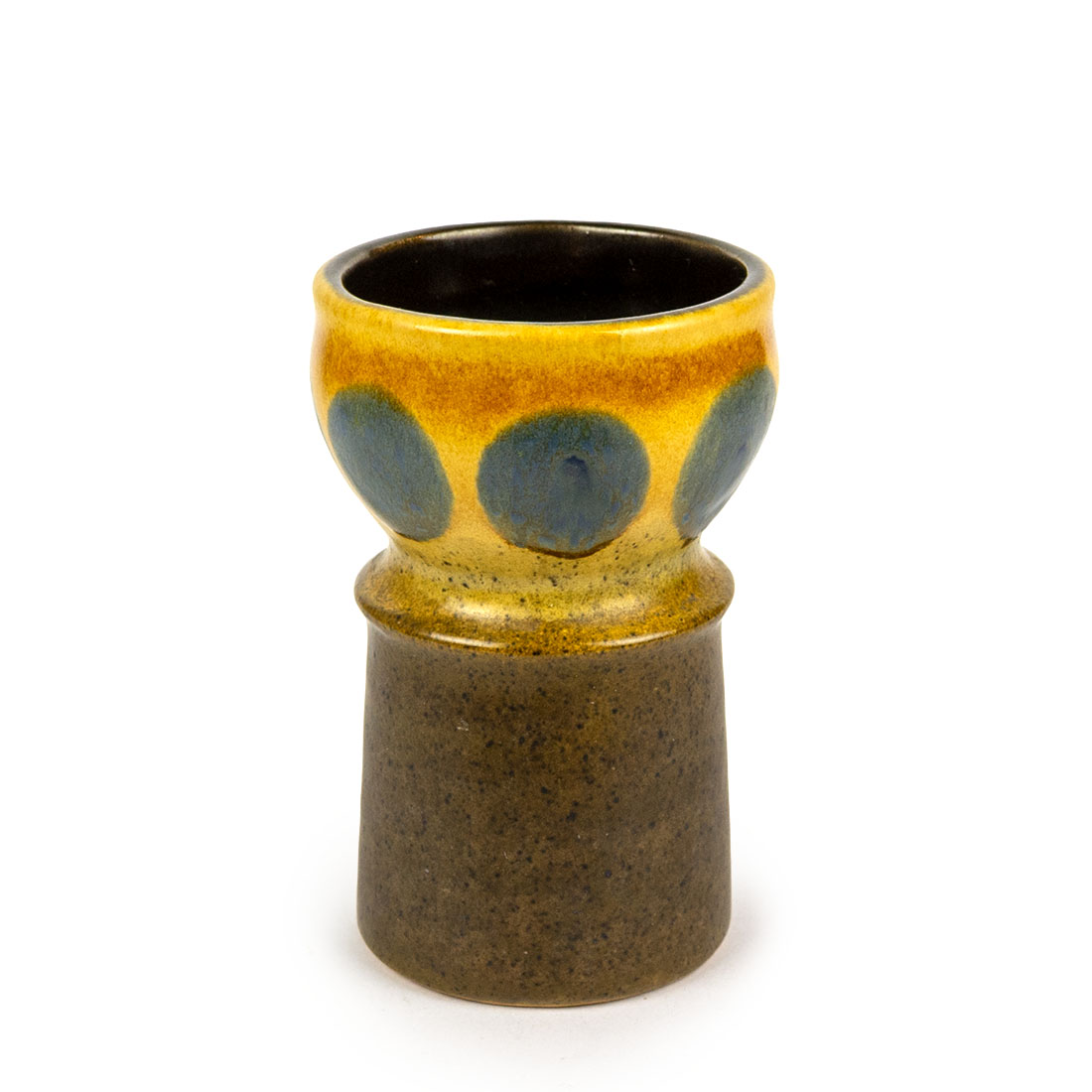 Rustykalny ceramiczny wazon brązowy z niebieskimi okręgami