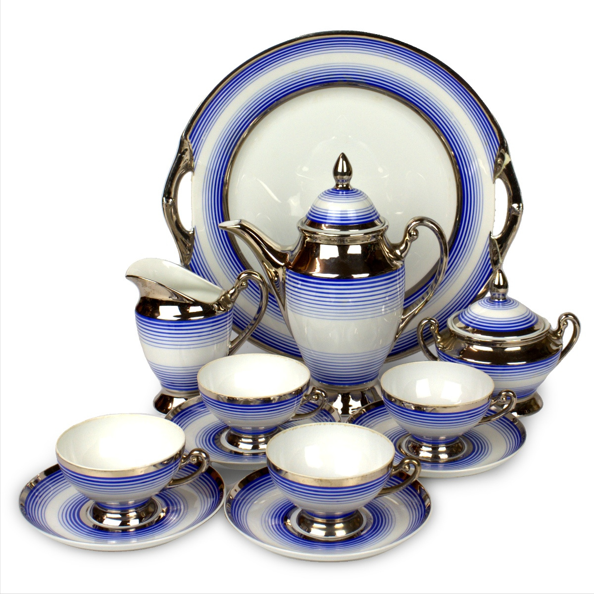 Platynowany serwis Giesche, fason Empire, lata 20te XXw.